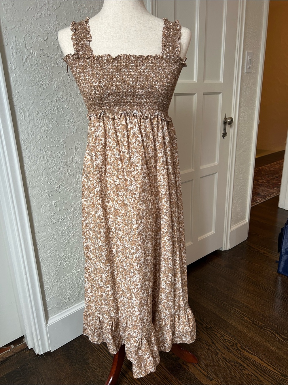 Rails Floral Smocked Maxi Dress in Brown and Cream